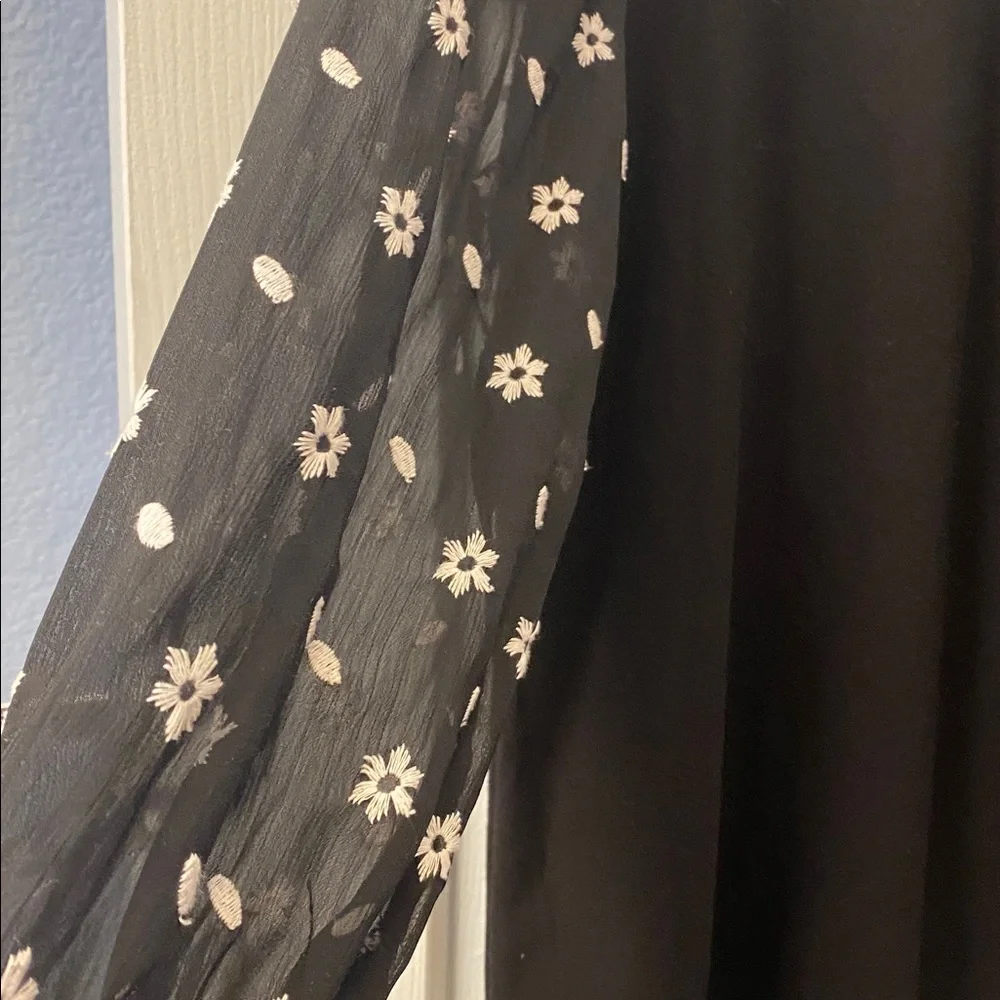 CeCe Black Top with Embroidered Floral Sheer Sleeves - Picture 3 of 12